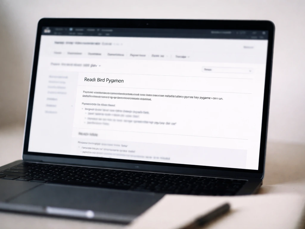 Laptop showing a GitHub repo page with a Flappy Bird Python project README and run instructions